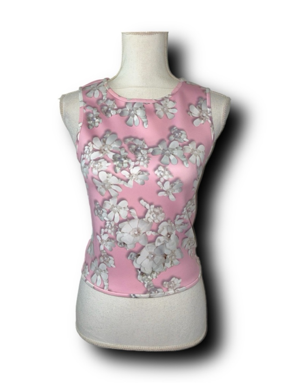 Cynthia Rowley Pink Scuba Knit Tank with 3D Daisy Print Barbiecore Twee